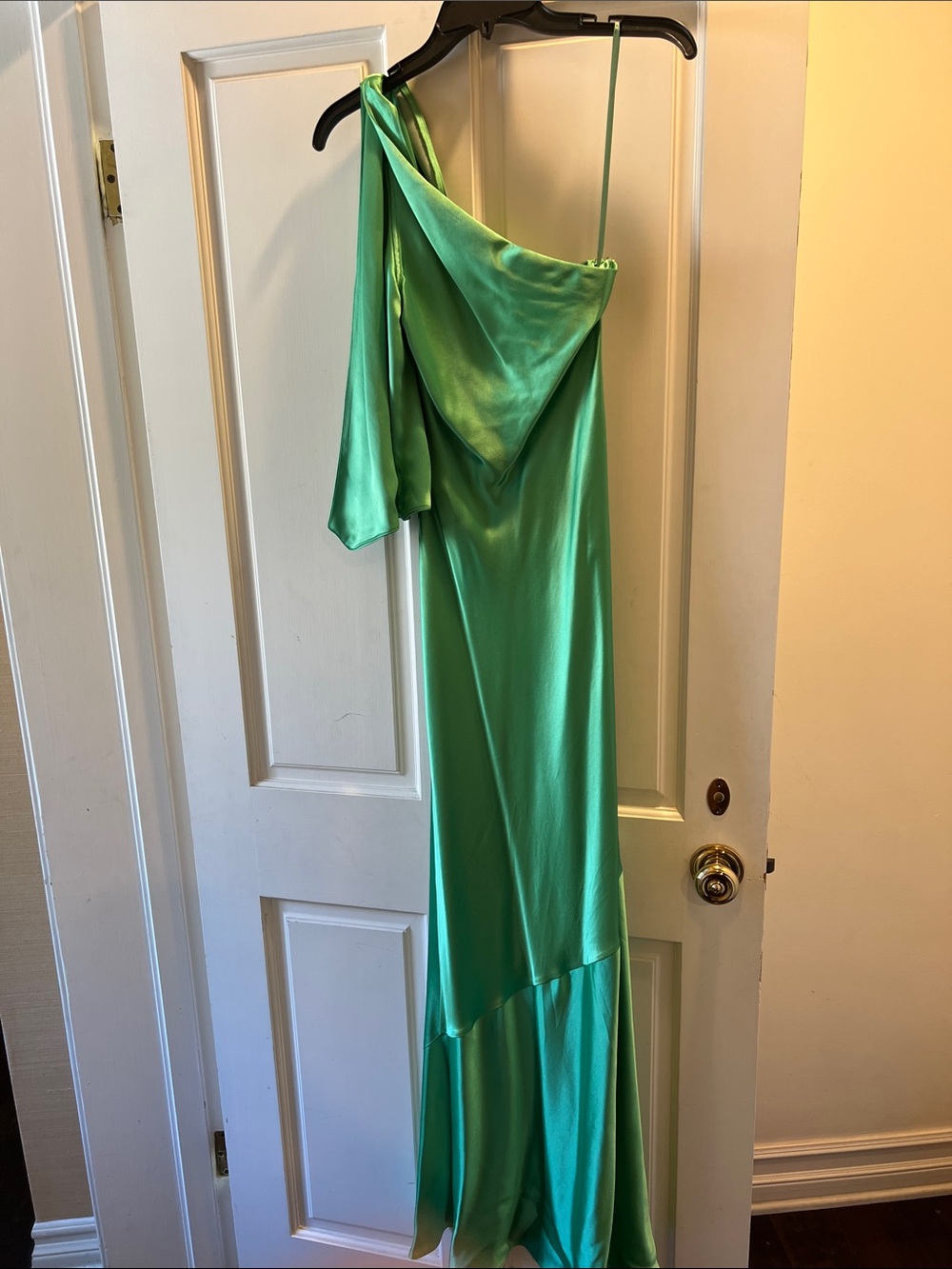 STAUD One-Shoulder Satin Gown in Bright Green